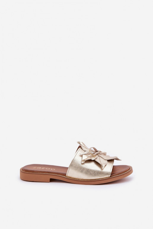 Šlepetės su ornamentais natūralios odos Zazoo 3667 aukso spalvos