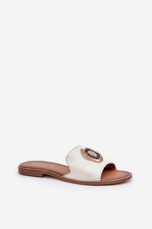 Šlepetės su ornamentais su plačiais kulniukais  3047/O aukso spalvos Przecierany