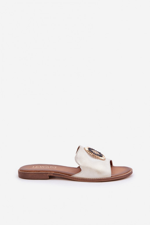 Šlepetės su ornamentais su plačiais kulniukais  3047/O aukso spalvos Przecierany