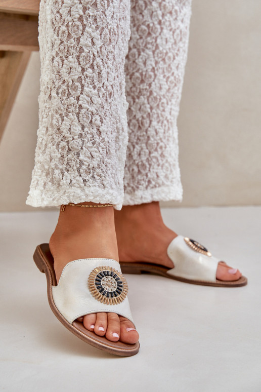 Šlepetės su ornamentais su plačiais kulniukais  3047/O aukso spalvos Przecierany