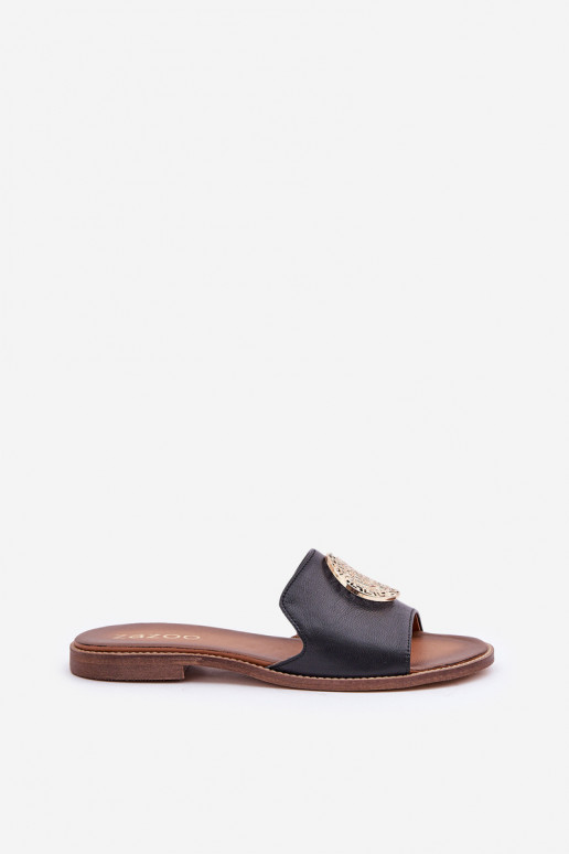 Šlepetės su ornamentais su plačiais kulniukais Zazoo 3047/O Juodos spalvos