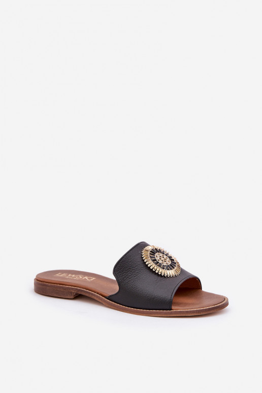 Šlepetės su ornamentais su plačiais kulniukais Zazoo 3047/O Juodos spalvos