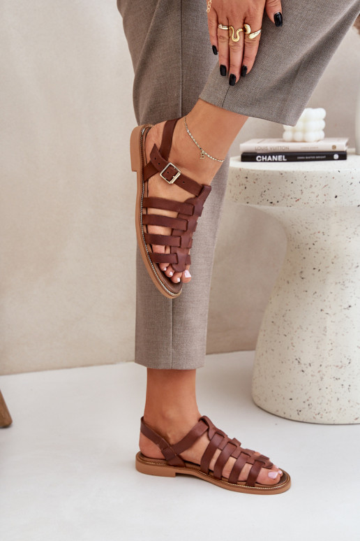 Moteriškos basutės su plačiais kulniukais Zazoo 3686 rudos spalvos