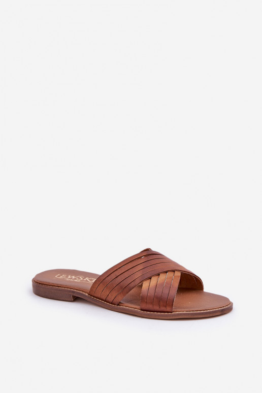 Moteriškos odinės šlepetės LeĮskis Shoes 3682 rudos spalvos