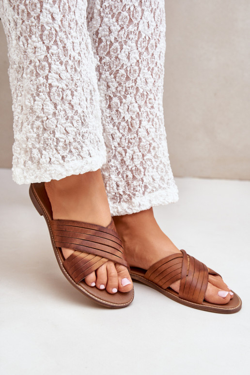 Moteriškos odinės šlepetės LeĮskis Shoes 3682 rudos spalvos