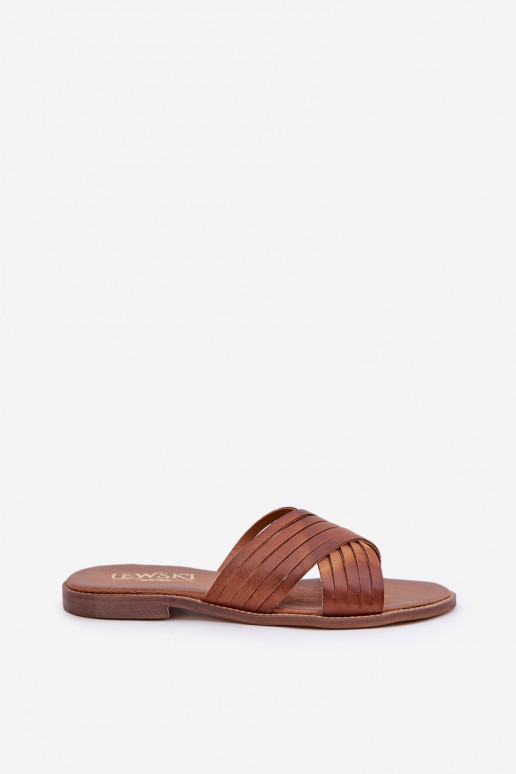 Moteriškos odinės šlepetės LeĮskis Shoes 3682 rudos spalvos