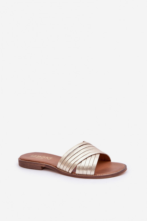 Moteriškos odinės šlepetės LeĮskis Shoes 3682 aukso spalvos