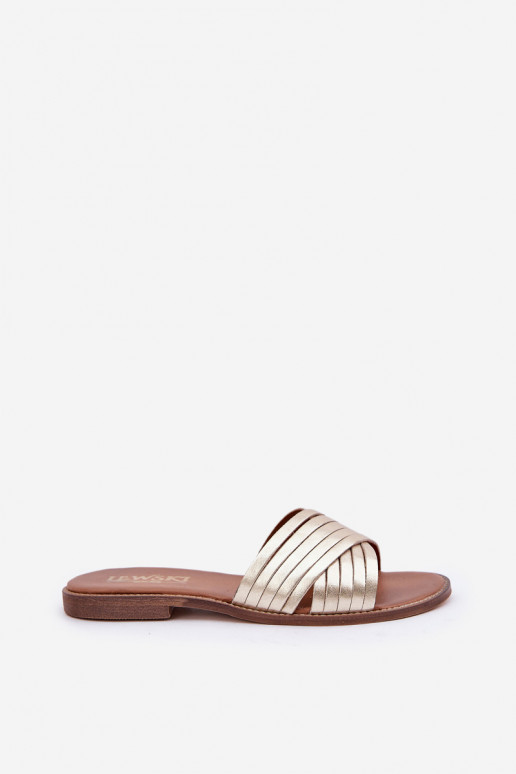 Moteriškos odinės šlepetės LeĮskis Shoes 3682 aukso spalvos