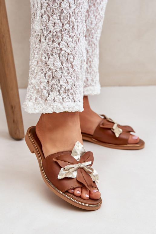 Šlepetės su ornamentais natūralios odos Zazoo 3574/Z Camel
