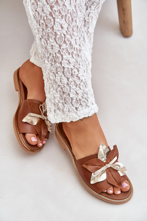 Šlepetės su ornamentais natūralios odos Zazoo 3574/Z Camel