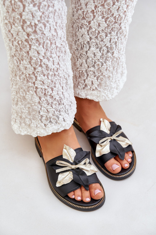 Šlepetės su ornamentais natūralios odos Zazoo 3574/Z Juodos spalvos