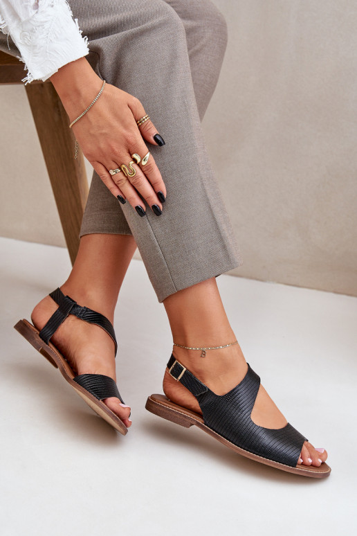 Moteriškos basutės su sagtelėmis su įspaudu  3041 Juodos spalvos