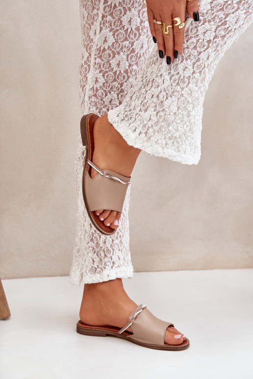 Odinės šlepetės LeĮskis Shoes 3047 smėlio spalvos