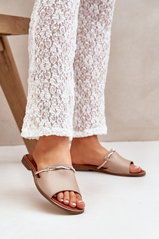 Odinės šlepetės LeĮskis Shoes 3047 smėlio spalvos