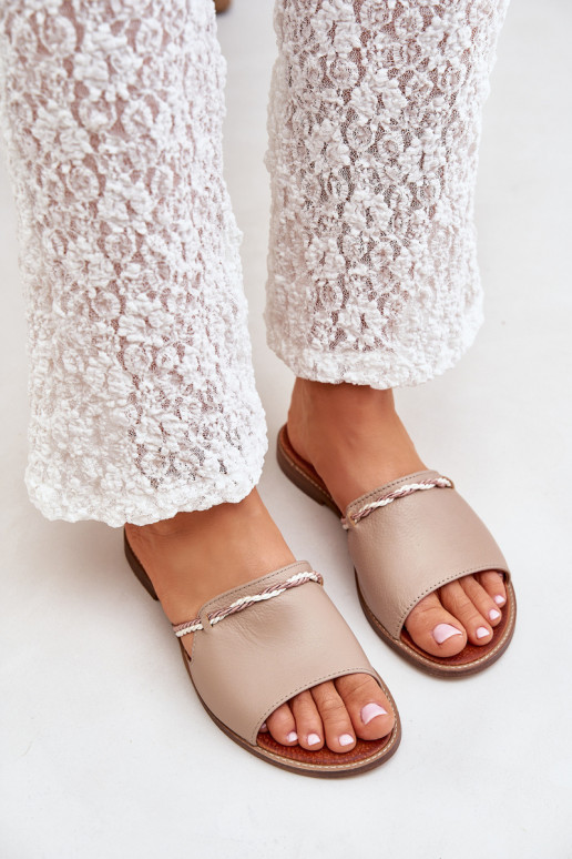 Odinės šlepetės LeĮskis Shoes 3047 smėlio spalvos