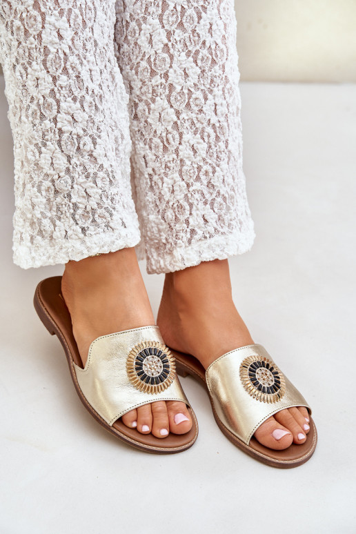 Šlepetės su ornamentais su plačiais kulniukais Zazoo 3047/O aukso spalvos