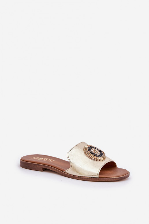 Šlepetės su ornamentais su plačiais kulniukais Zazoo 3047/O aukso spalvos