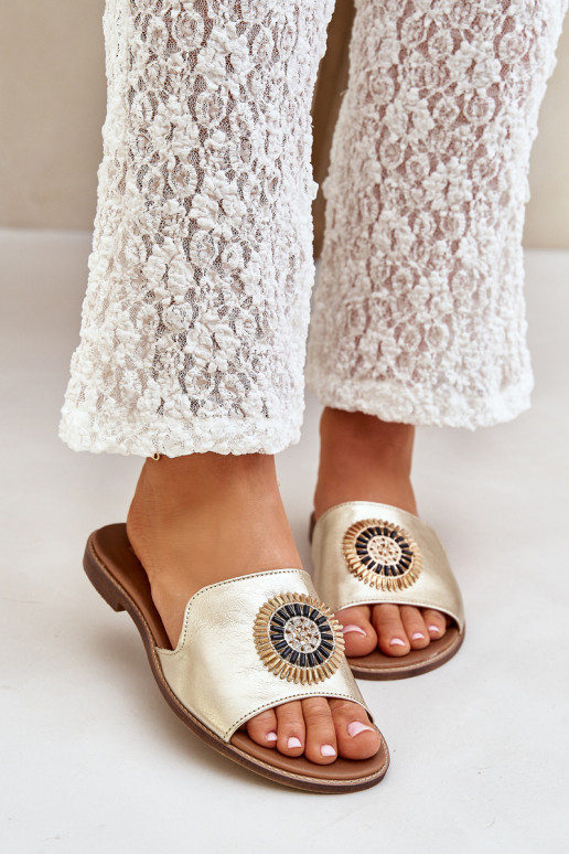 Šlepetės su ornamentais su plačiais kulniukais Zazoo 3047/O aukso spalvos