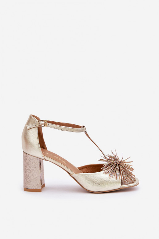 basutės   su kulniukais su ornamentais Laura Messi 2758 aukso spalvos