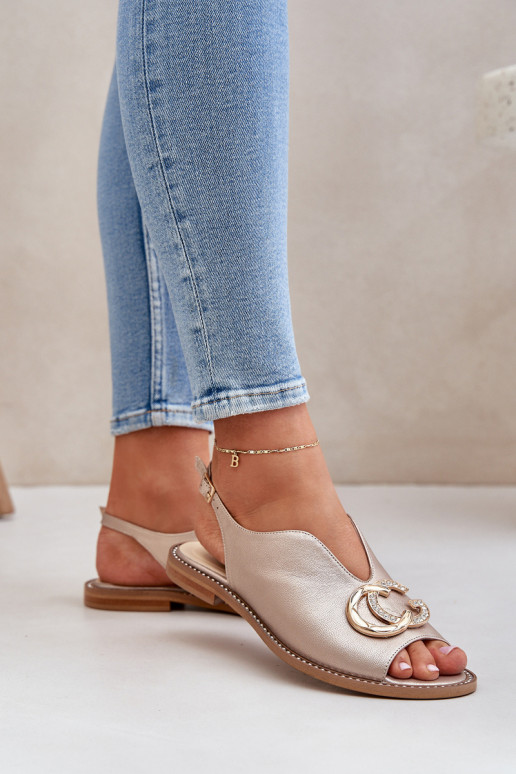 Moteriškos basutės su plačiais kulniukais su ornamentais Laura Messi 2865 aukso spalvos