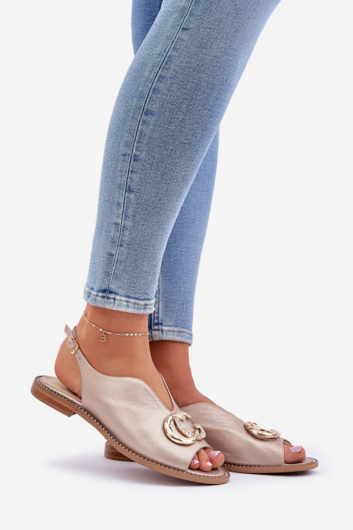 Moteriškos basutės su plačiais kulniukais su ornamentais Laura Messi 2865 aukso spalvos