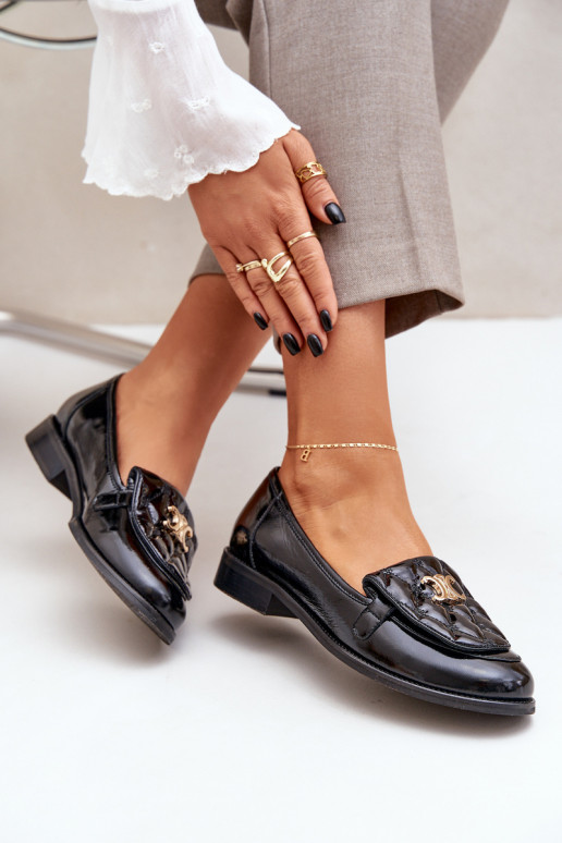   Lakuoti mokasinai su aukso spalvos detalėmis Laura Messi 2927 Juodos spalvos