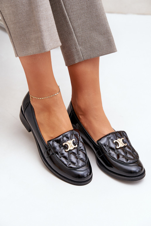   Lakuoti mokasinai su aukso spalvos detalėmis Laura Messi 2927 Juodos spalvos