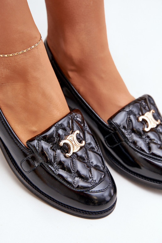   Lakuoti mokasinai su aukso spalvos detalėmis Laura Messi 2927 Juodos spalvos