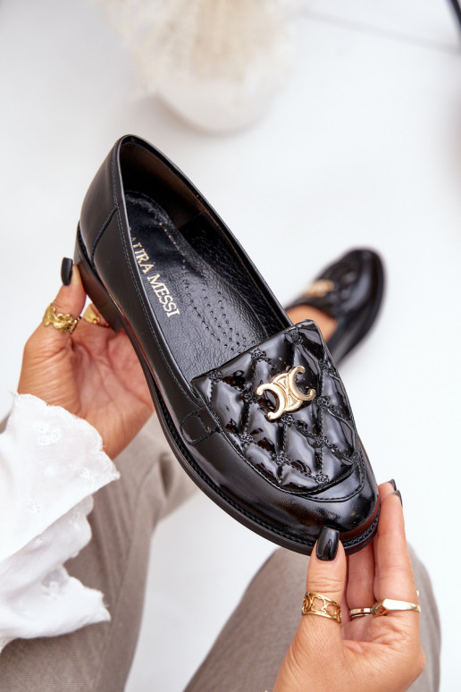   Lakuoti mokasinai su aukso spalvos detalėmis Laura Messi 2927 Juodos spalvos