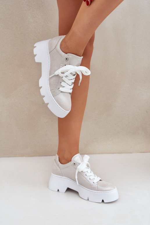  modelio batai sportiniai bateliai su platforma CheBello 4632 sidabro spalvos