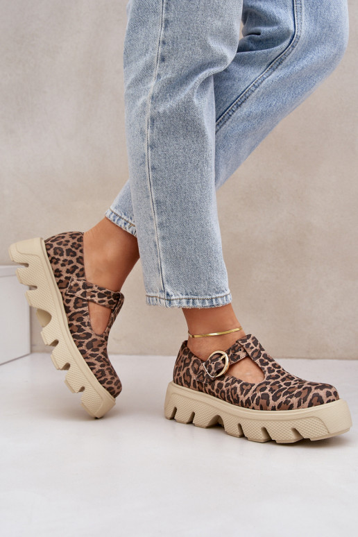 iš zomšos batai su sagtimis su leopardo kailio raštais Zazoo 20183 rudos spalvos