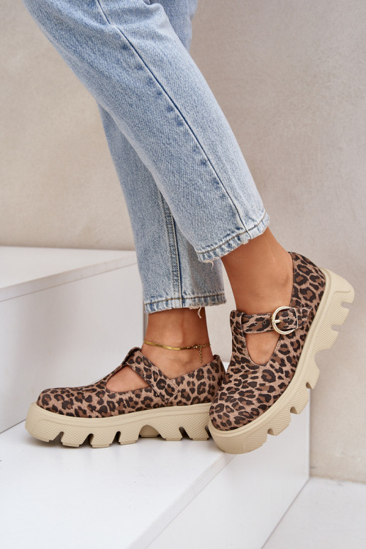 iš zomšos batai su sagtimis su leopardo kailio raštais Zazoo 20183 rudos spalvos