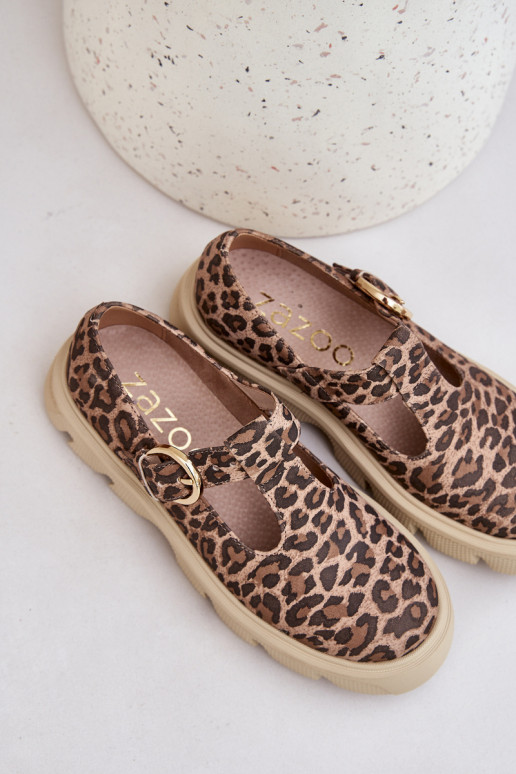 Zomšiniai batai su sagtimis ir leopardo raštu Zazoo 20183 rudos spalvos