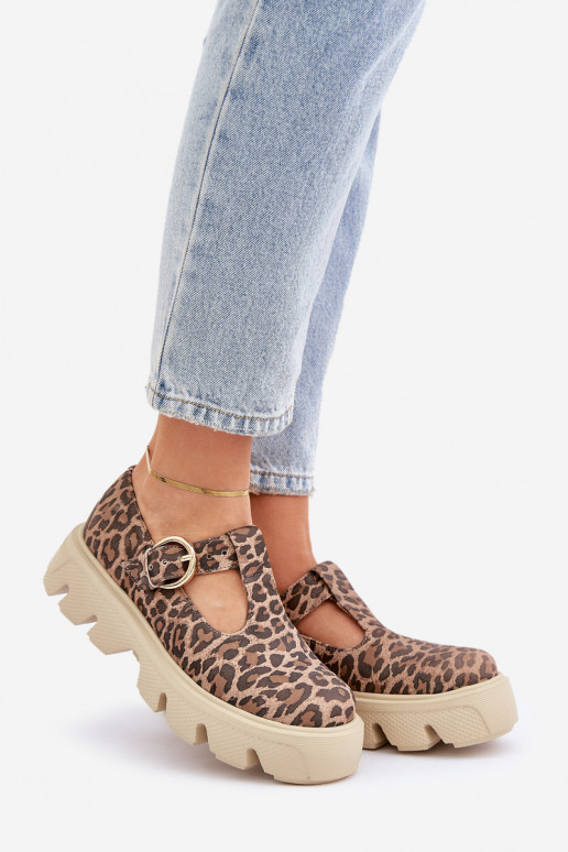 iš zomšos batai su sagtimis su leopardo kailio raštais Zazoo 20183 rudos spalvos