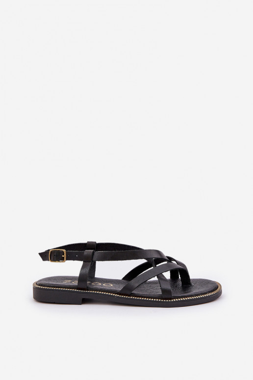   Lygiapadės basutės Z Przeplatającymi Się Paseczkami Zazoo 40429 Juodos spalvos