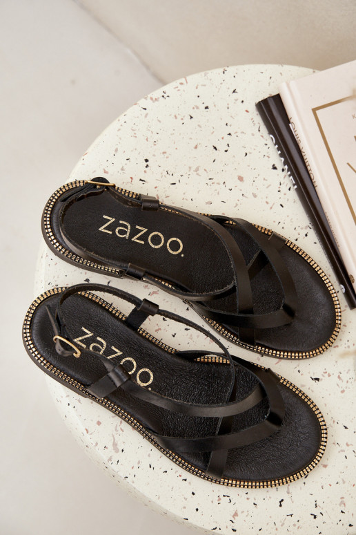   Lygiapadės basutės Z Przeplatającymi Się Paseczkami Zazoo 40429 Juodos spalvos