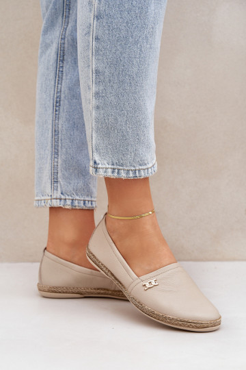 Elegantiško stiliaus Odinės espadrilės  Zazoo 10177 smėlio spalvos
