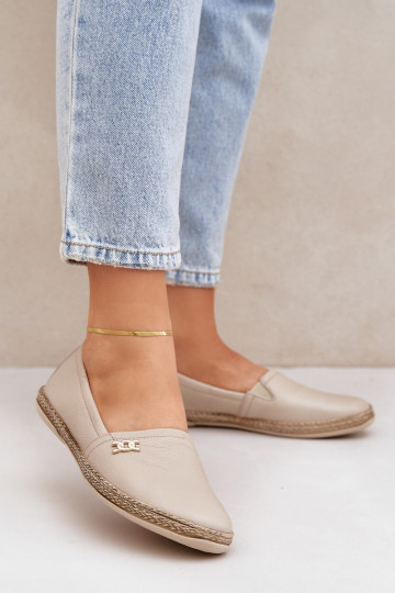 Elegantiško stiliaus Odinės espadrilės  Zazoo 10177 smėlio spalvos 2