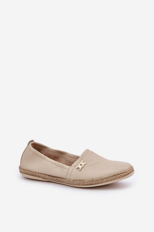 Elegantiško stiliaus Odinės espadrilės  Zazoo 10177 smėlio spalvos