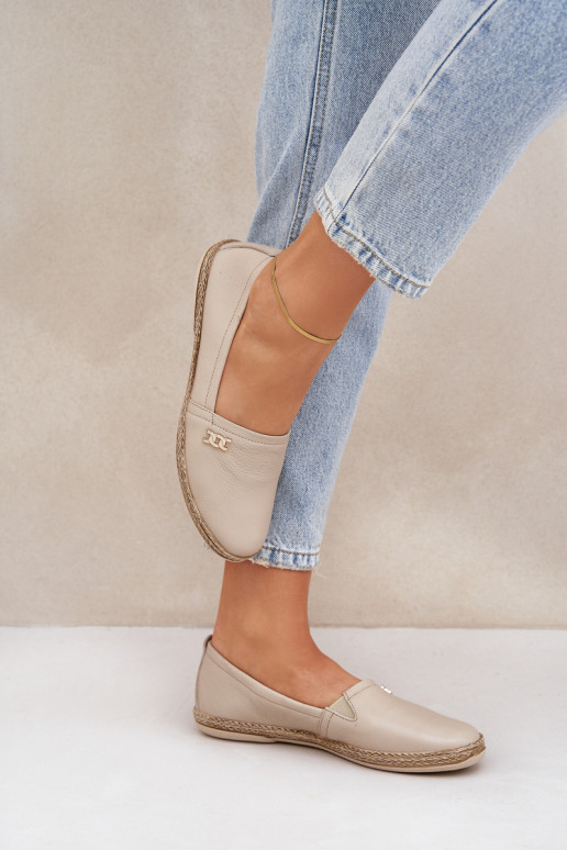 Elegantiško stiliaus Odinės espadrilės  Zazoo 10177 smėlio spalvos