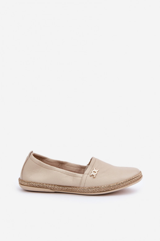 Elegantiško stiliaus Odinės espadrilės  Zazoo 10177 smėlio spalvos