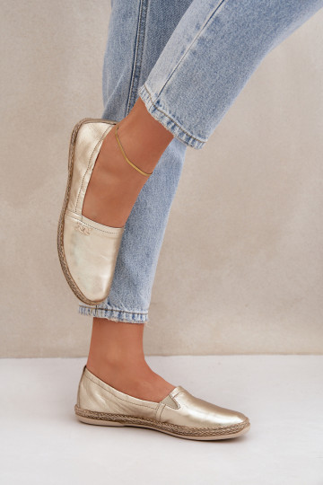 Elegantiško stiliaus Odinės espadrilės  Zazoo 10177 aukso spalvos