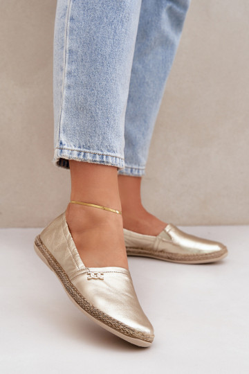 Elegantiško stiliaus Odinės espadrilės  Zazoo 10177 aukso spalvos 2