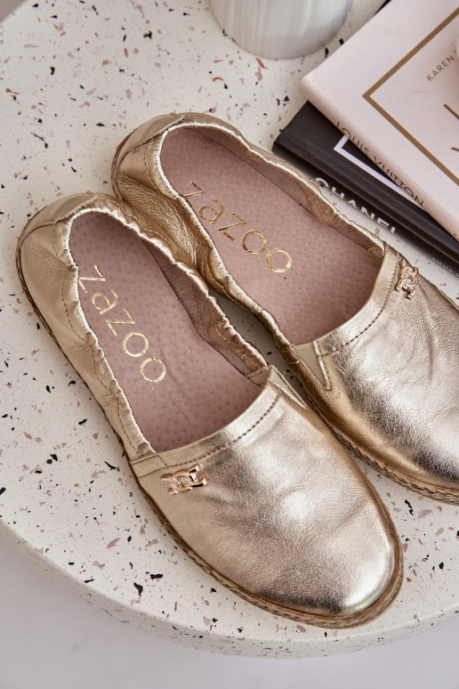 Elegantiško stiliaus Odinės espadrilės  Zazoo 10177 aukso spalvos