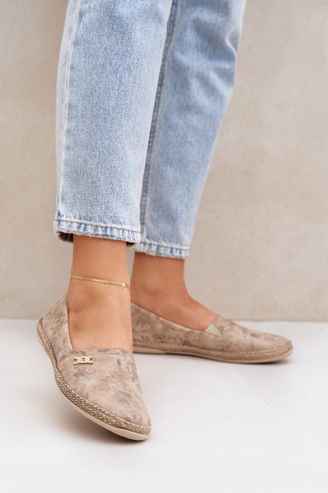 Elegantiško stiliaus Zomšinės espadrilės su gėlytėmis  Zazoo 10177 smėlio spalvos 2