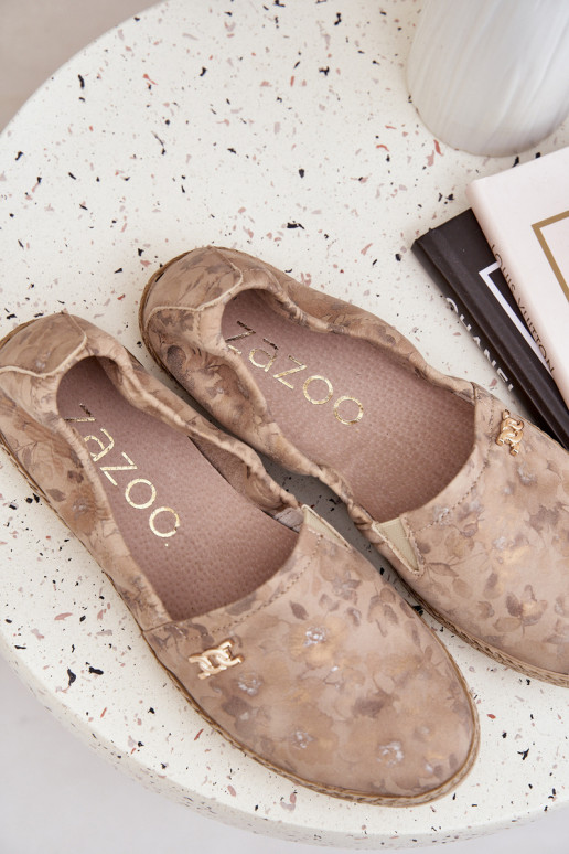 Elegantiško stiliaus Zomšinės espadrilės su gėlytėmis  Zazoo 10177 smėlio spalvos