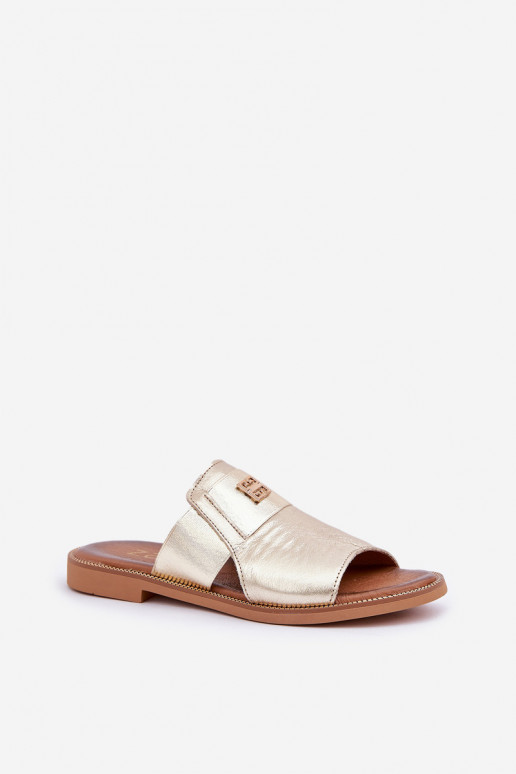 Elegantiško stiliaus Šlepetės  su plačiais kulniukais Zazoo 40423 aukso spalvos