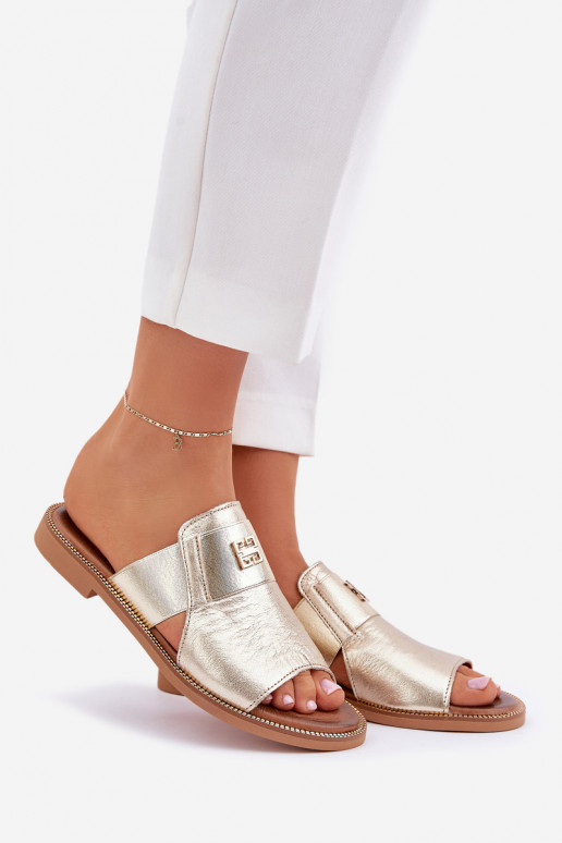 Elegantiško stiliaus Šlepetės  su plačiais kulniukais Zazoo 40423 aukso spalvos