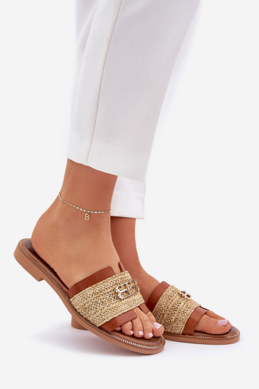 Šlepetės  Detalem I Plecionką Zazoo 40426 rudos spalvos