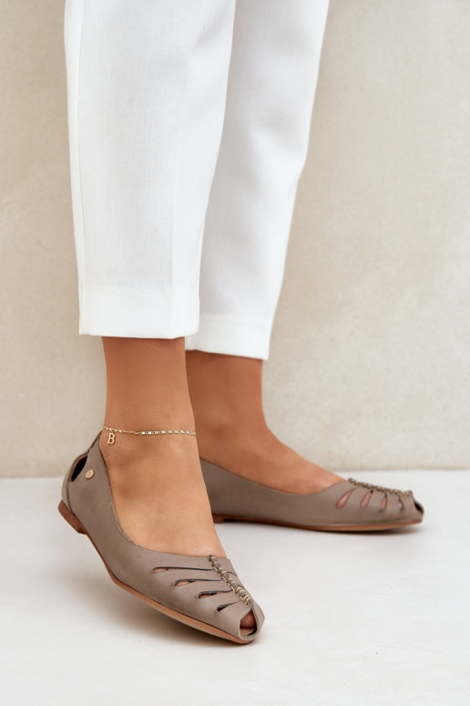 Zazoo 10009 Patogios natūralios odos balerinos  smėlio spalvos